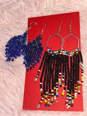Multicolor Beaded Fringe Earring set